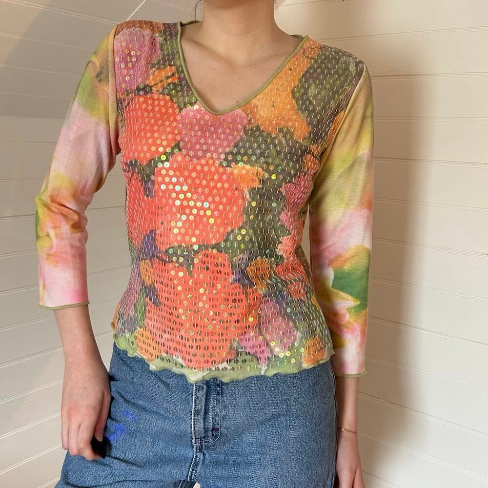 Vintage y2k Love Amour floral sequined top